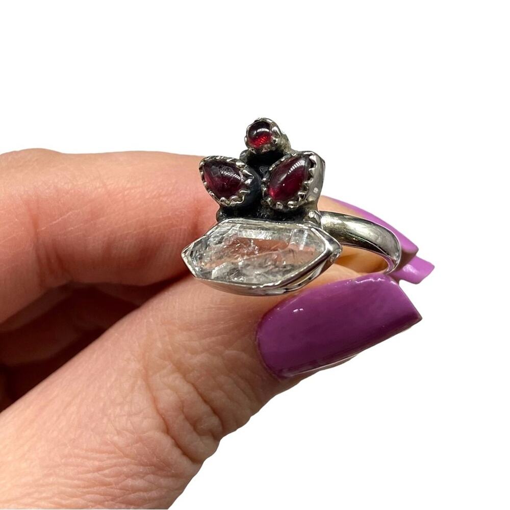 Herkimer Diamond Garnet Ring Solid Sterling Silve… - image 6